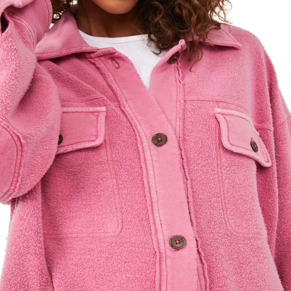 Free People Pink Oversized Sherpa Shacket